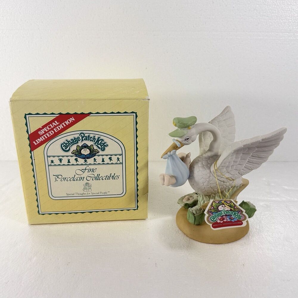 VTG 1985 Cabbage Patch Kids Special Delivery Stork Porcelain Figurine 5063 Box